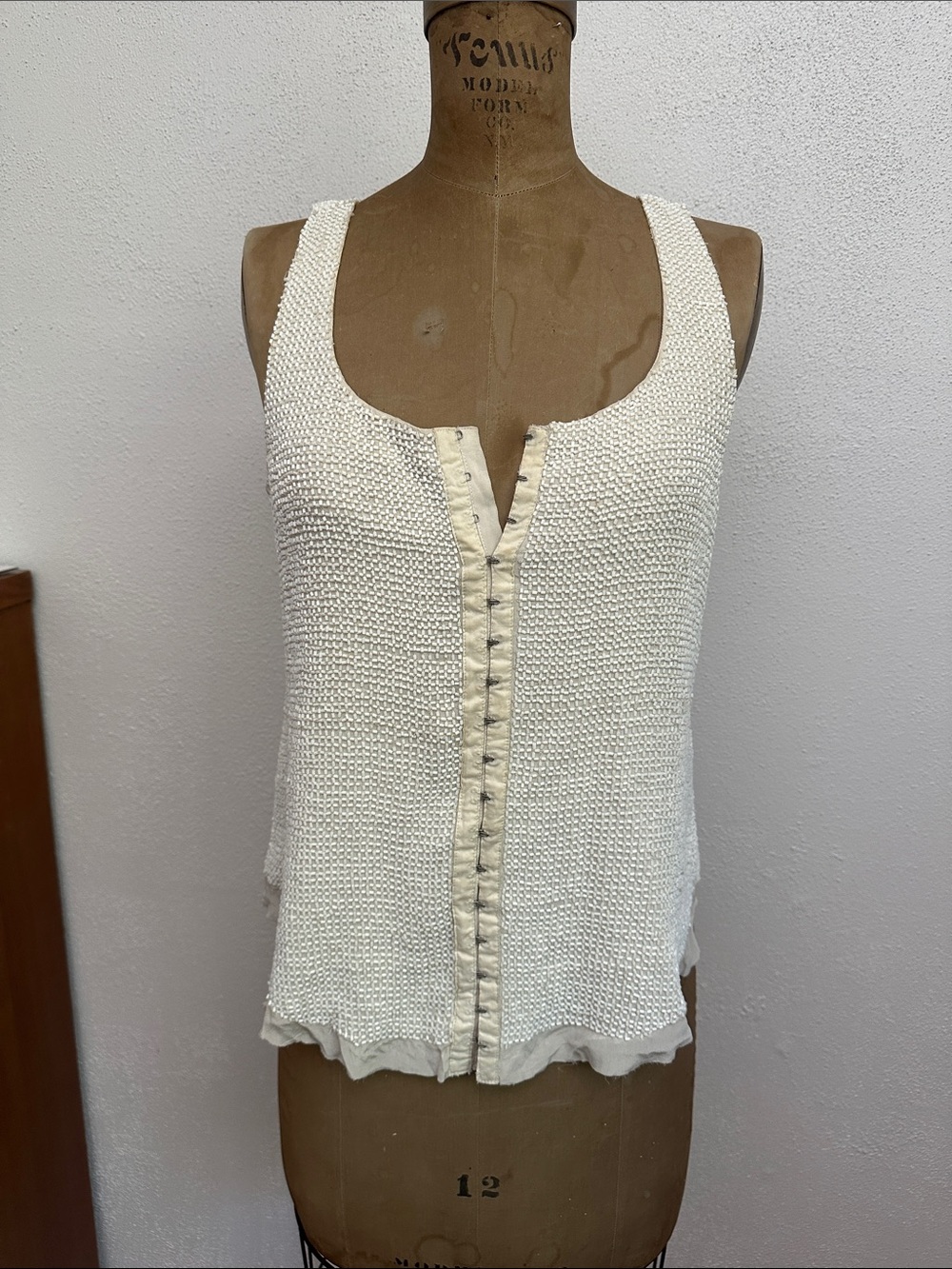 Renzo and Kai Cream Textured Knit Button-Front Tank